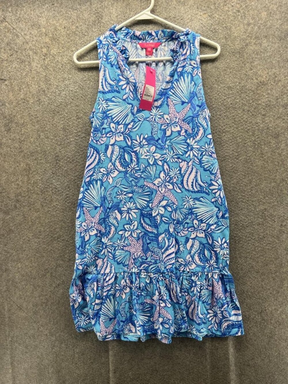 Lilly Pulitzer Dress Womens XS Blue V Neck Sleeveless Ruffle Hem Floral Short